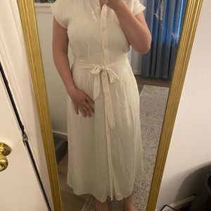 Loft ivory / cream button down maxi dress short sleeve size 2